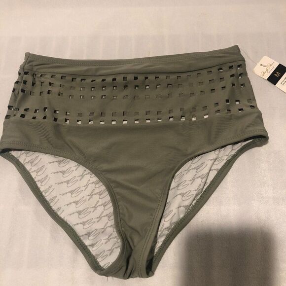Marilyn Monroe Swimwear High-Waisted cut-out Bikini Bottom ( M) Olive Green NWT - Picture 1 of 5